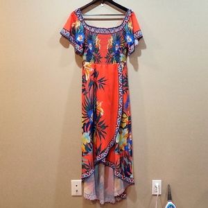 Tropical dress Jealous Tomato brand size L EUC Can be worn on or off shoulder.